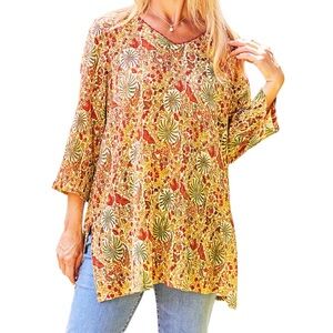 April Cornell Cotton Crepe Floral Crochet Detail Magic Moth Tunic Top Large
